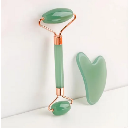 Green Facial Roller & Gua Sha Set – 2 Pieces